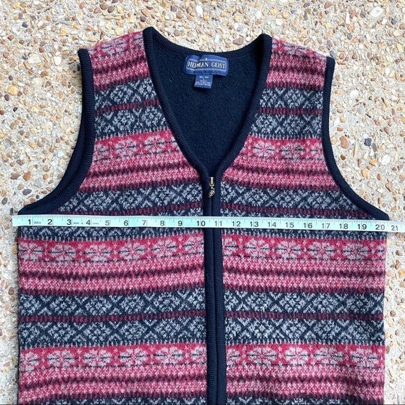 Herman Geist Nordic Wool Fair Isle Pinecone Full Zip Vest Size L - Picture 4 of 6